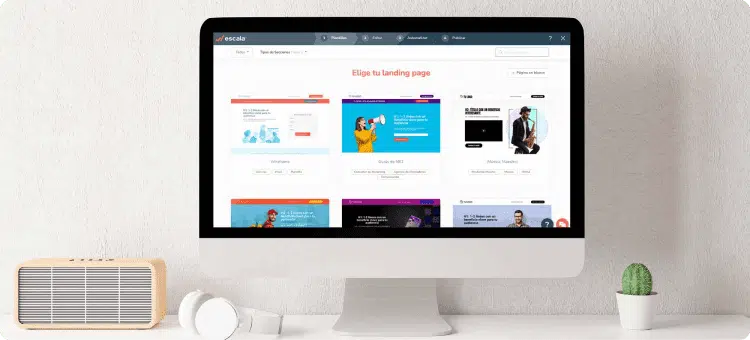  Ilustración de una landing page en la pantalla de un computador en referencia a Escala como herramienta para crear landing pages de eventos perfectas