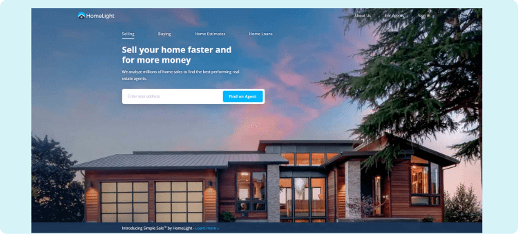 Ilustración de Landing Page Inmobiliaria de HomeLight en referencia a los mejores ejemplos de Landing Pages inmobiliarias