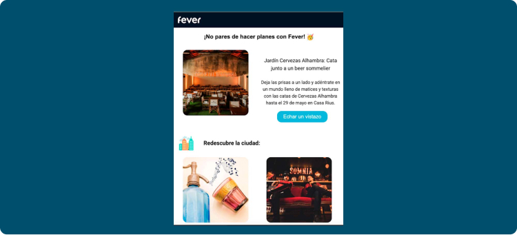  Ilustración en referencia a Fever como idea de ejemplos de diseño de email marketing