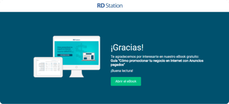 Ilustración en referencia a RD Station como ejemplo de Thank You Page efectiva