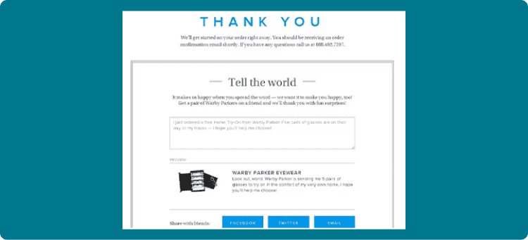 Ilustración en referencia a Warby Parker como ejemplo de Thank You Page efectiva