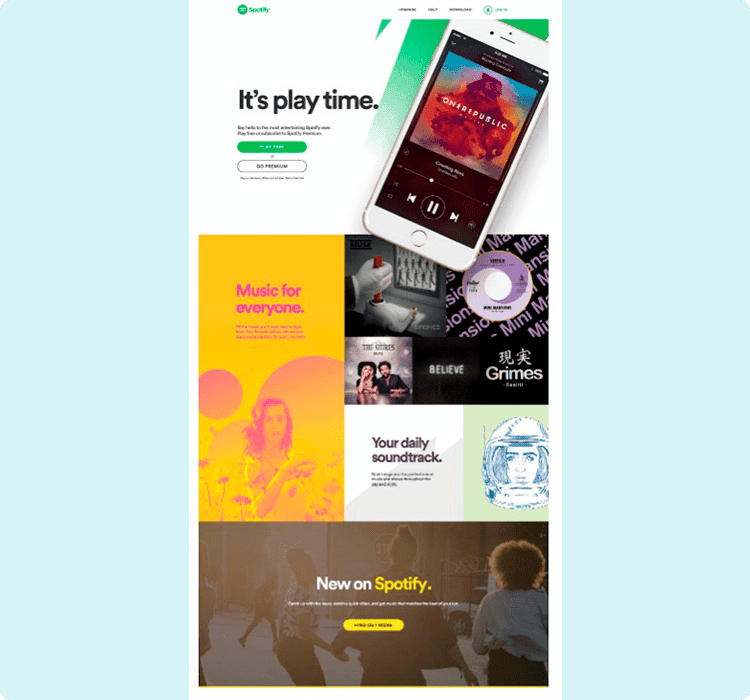 Ilustración de Spotify en referencia a ejemplos de Landing Pages para venta de productos