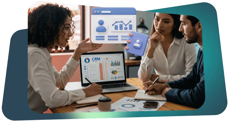 Profesional usando un CRM para PYMES con pipeline de ventas organizado por etapas: leads, calificados y propuestas