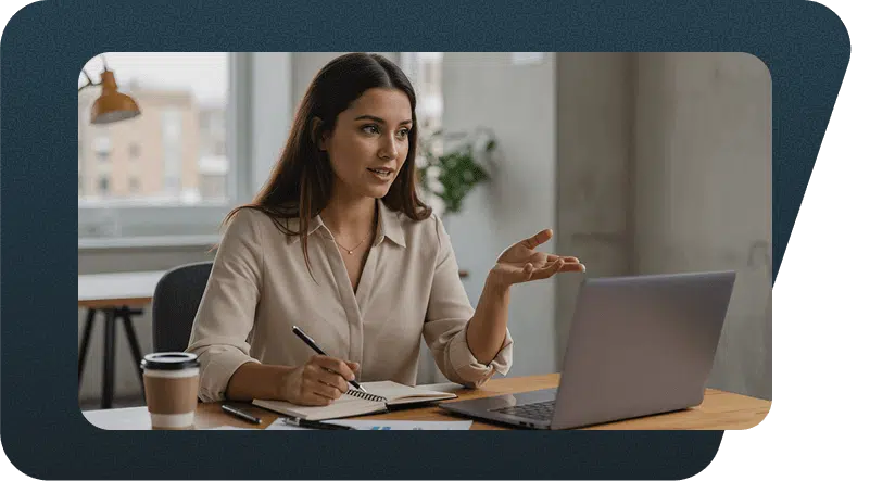 Profesional explicando qué es un CRM y cómo ayuda a centralizar datos y automatizar ventas desde su laptop